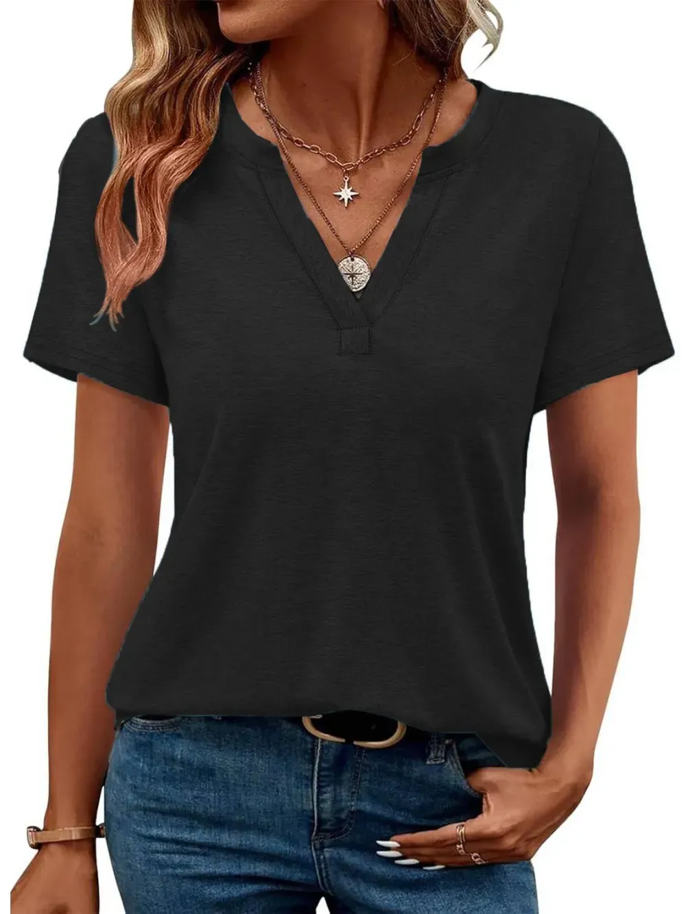 ✨Womens Short Sleeve V Neck Casual Loose Fit T-shirts