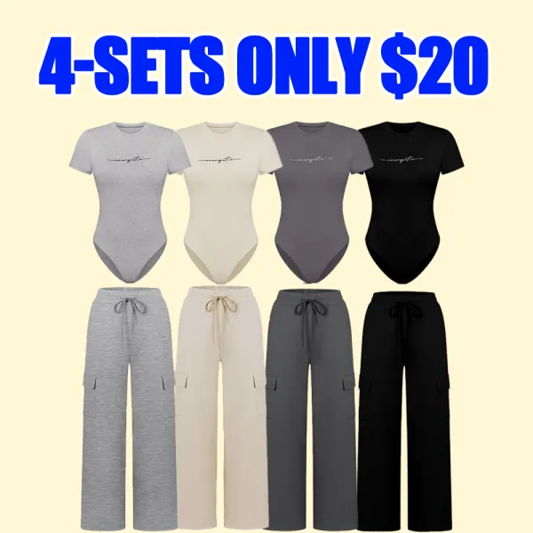 Women's Letter Print Bodysuit & Drawstring Pants Set – Casual Y2K Matching Outfit