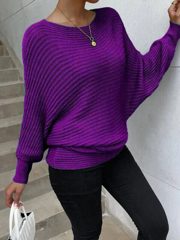 Solid Batwing Sleeve Sweater