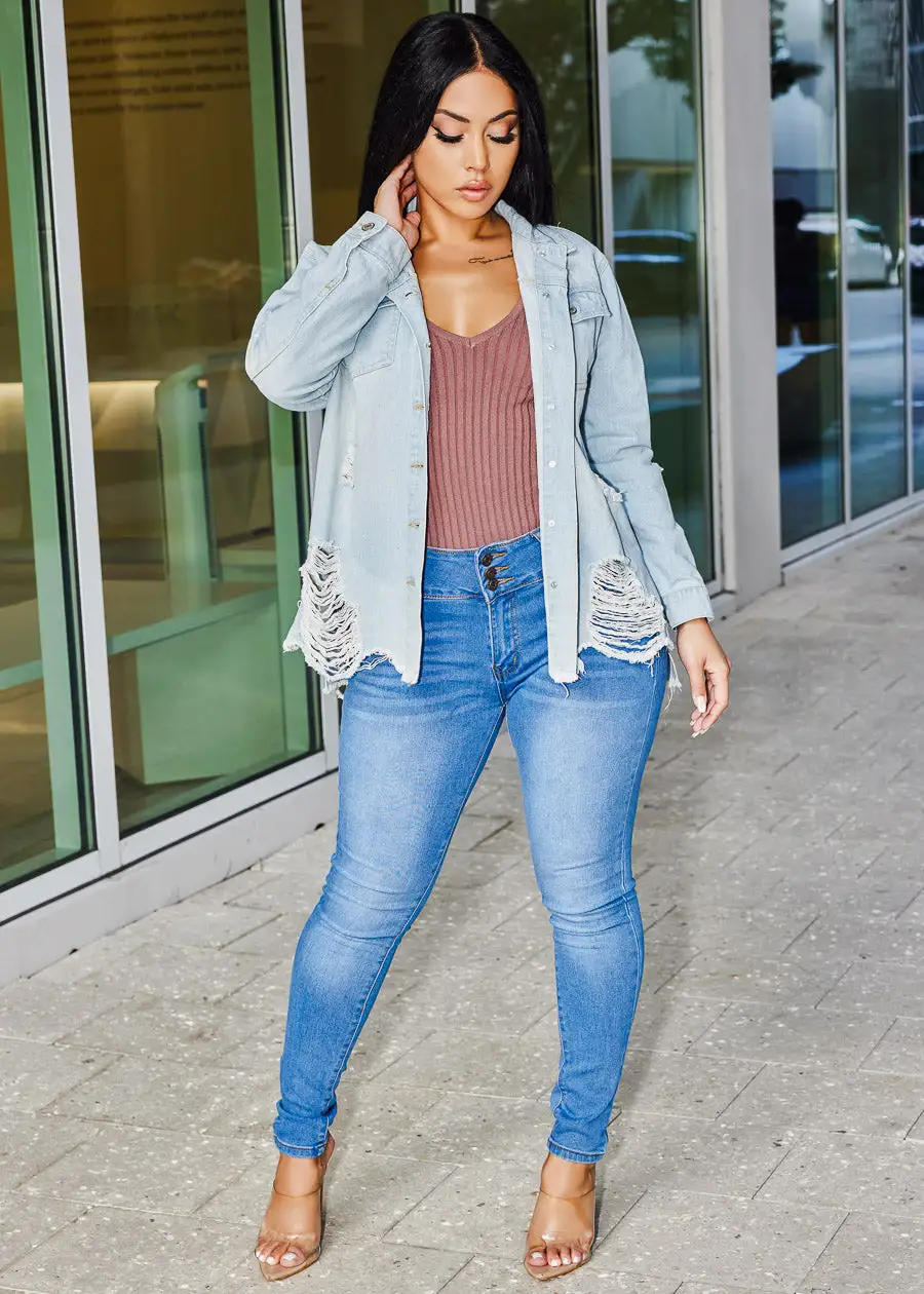 Levantacola High Waisted Skinny Jeans Med Blue w Bow Design