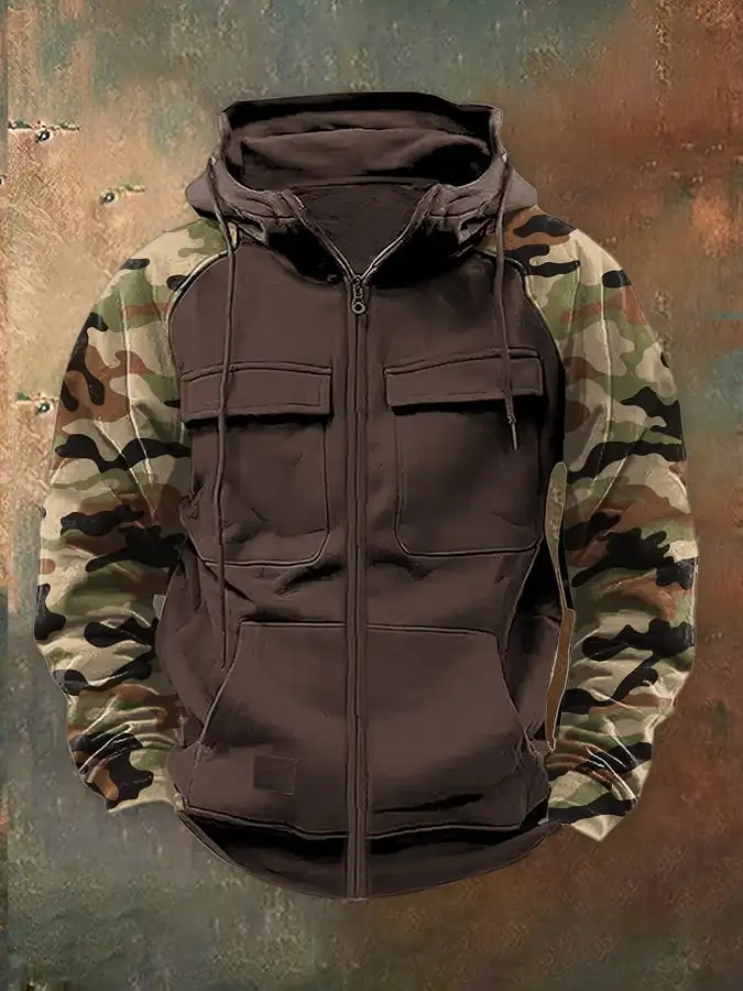 Men's Retro Casual Camouflage Contrast Color Jacket