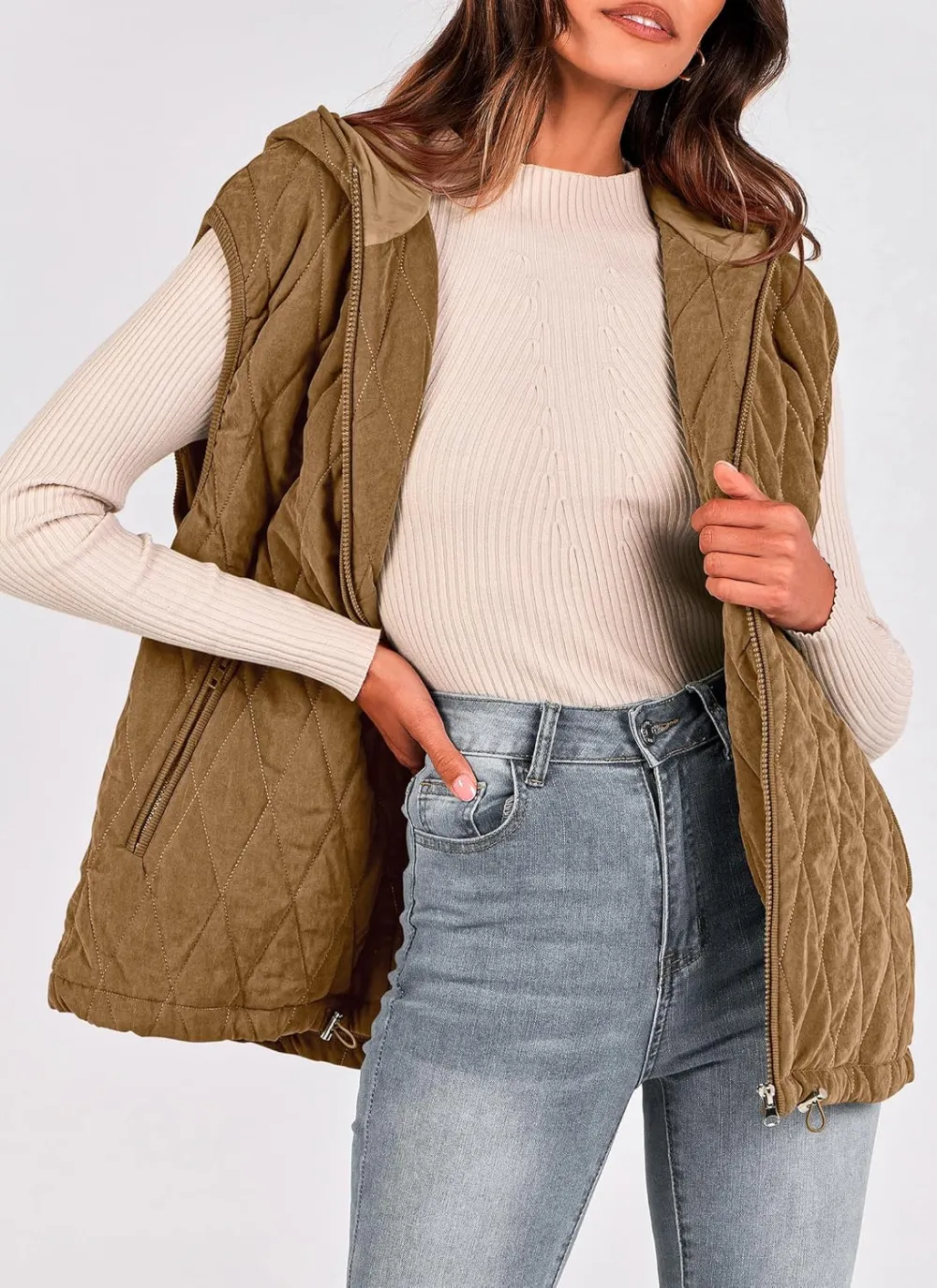 Women's Casual Hooded Zip-Up Vest Jacket
