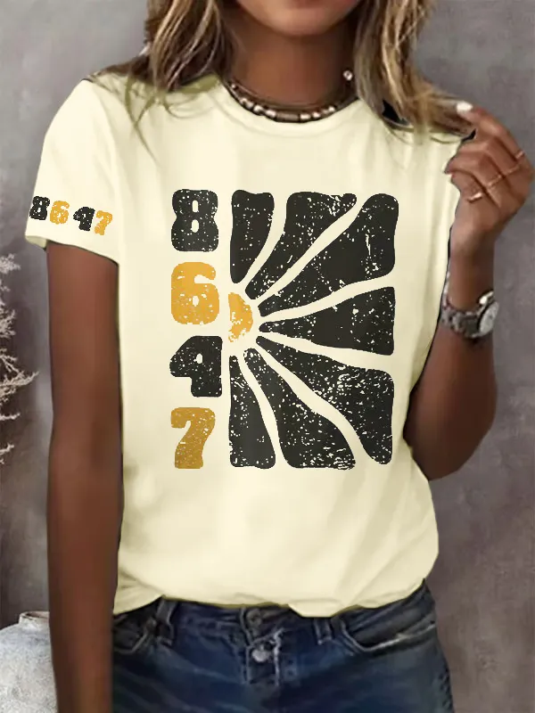 Women'S T-Shirt Retro Flowers 86 47 Print T-Shirt Pure Cotton Short Sleeves
