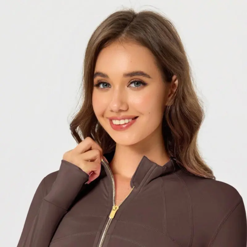 Women’s Solid Zip-Up Sports Jacket: Gold Zipper, Pockets, Lightweight (Yoga/Tennis/Gym/Pickleball)