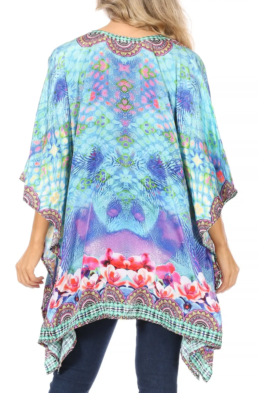 Women's Caftan Poncho Cover up V neck Top Lace up With Rhinestone