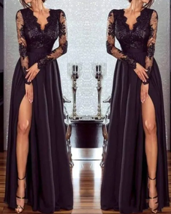party dress sequin lace slit maxi dress