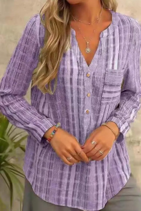 Casual Striped Pocket Design Button Detailed Blouse