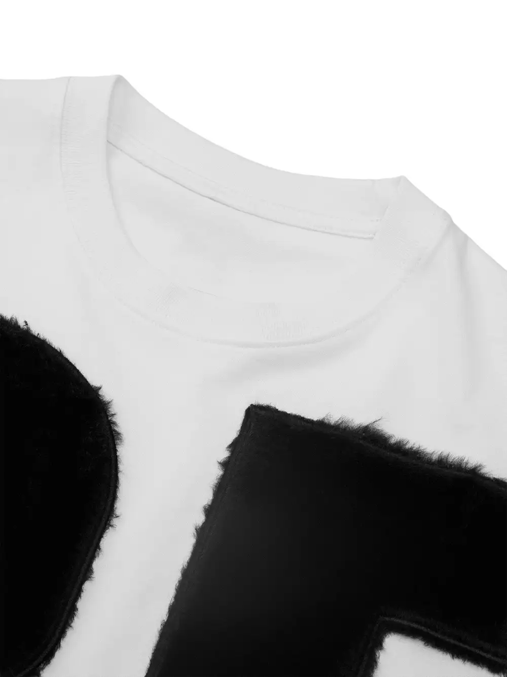 Suede Embroidered Letters Street Rap T-shirt - 2047