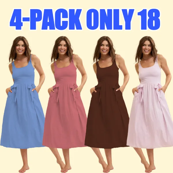 Women's Sleeveless Tank Midi Dress with Bow Detail and Pockets – Casual Summer Lounge Dress