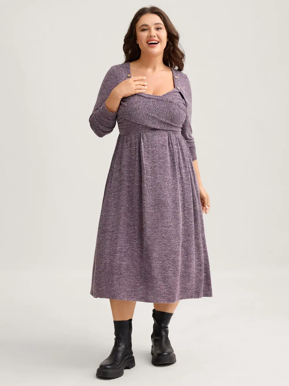 Heart Neckline Button Detailing Crossover Fit Dress