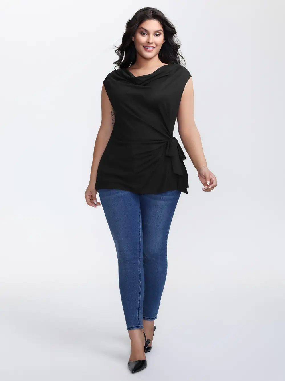 Cowl Neckline Knotted Knit Tank Top