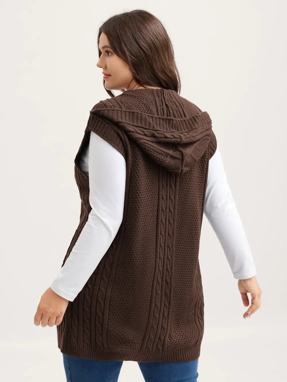 Twisted Hooded Sleeveless Knit Cardigan