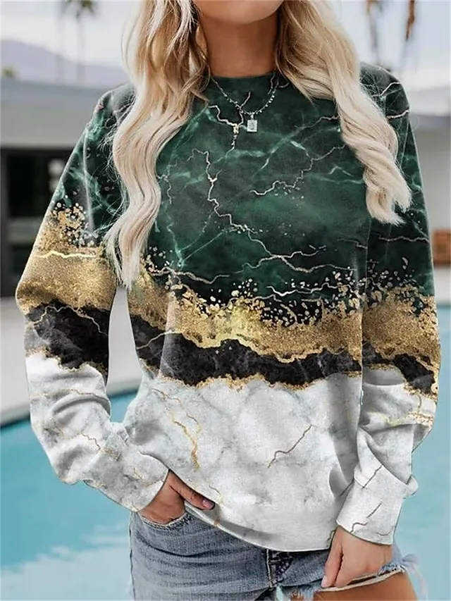 Women's Sweatshirt Pullover Sports Basic Black Blue Green Graphic Abstract Street Casual Round Neck Long Sleeve Top Micro-elastic Fall & Winter