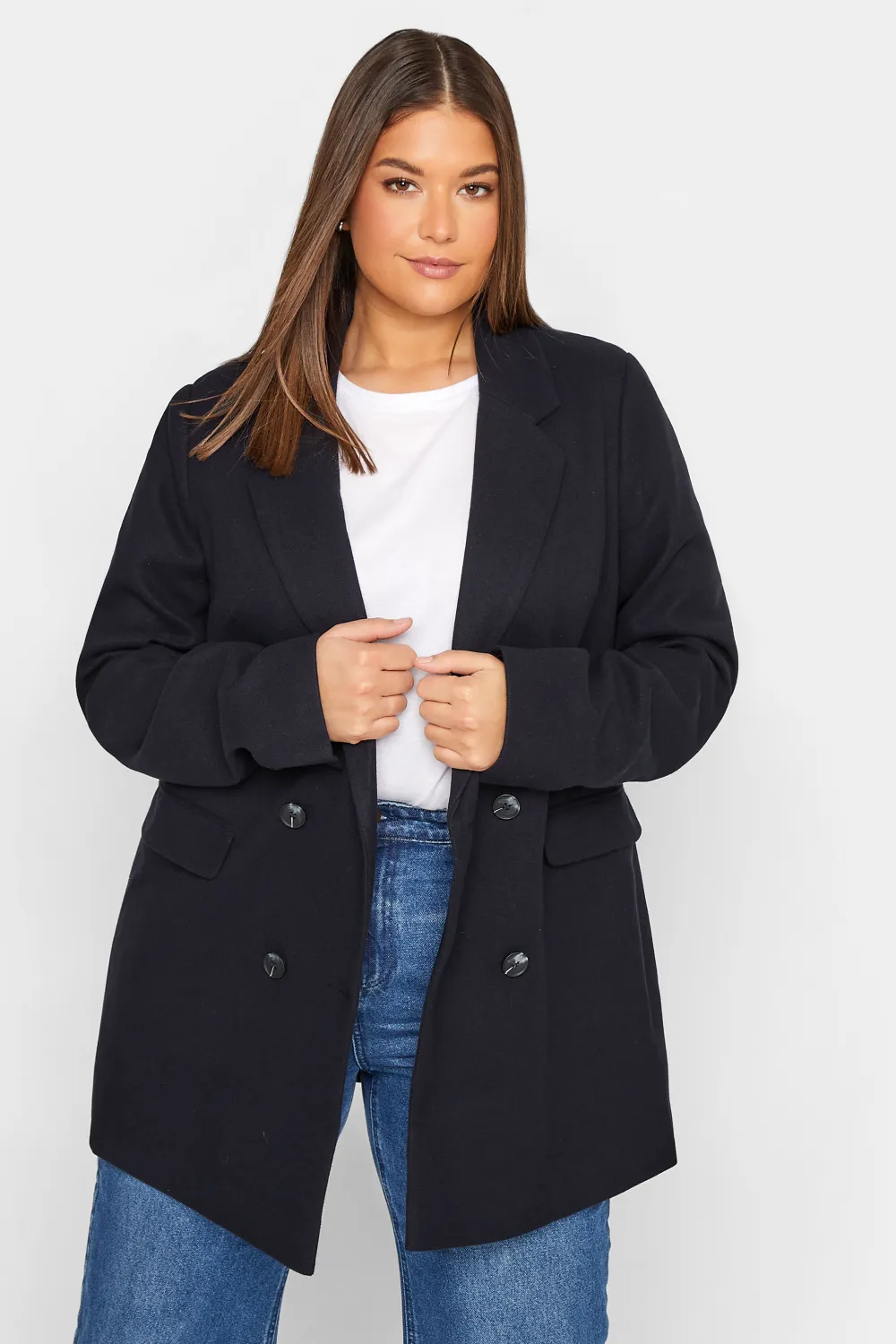 LTS Tall Light Blue Double Breasted Brushed Jacket