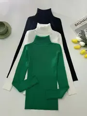 3-Pack Womens Turtleneck Knitted Pullovers - Soft & Cozy Solid Colors - Long Sleeve Casual Winter Sweaters