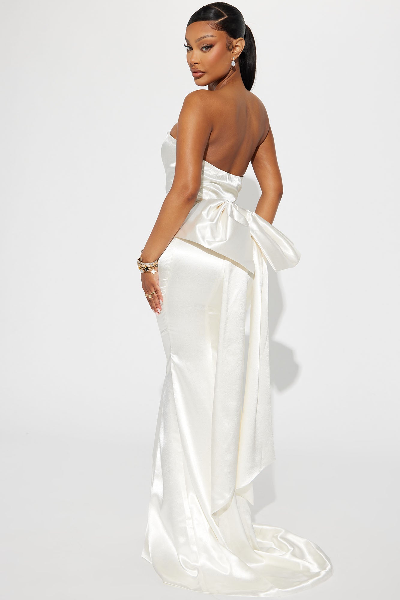 Janet Satin Maxi Dress - White