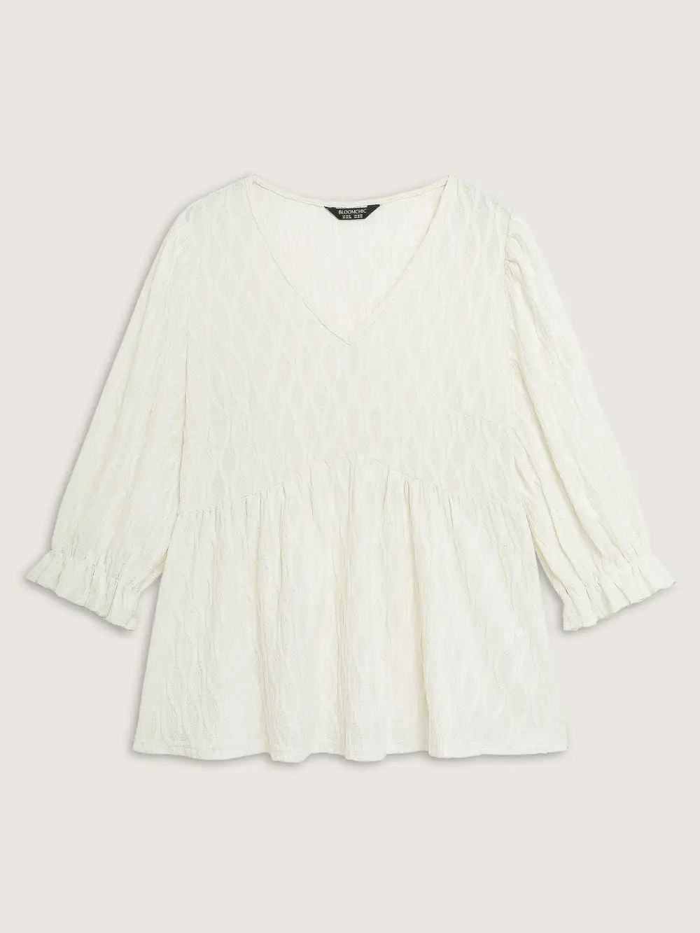 Textured Puffy Sleeve V-Neck Blouse