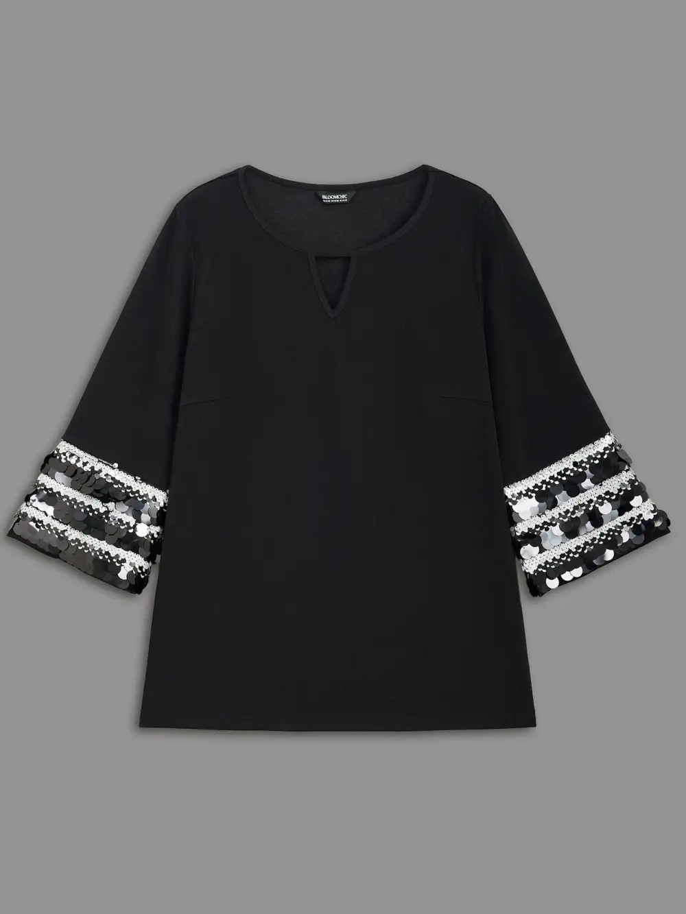 Sequin Patchwork Keyhole Bell Sleeve Blouse