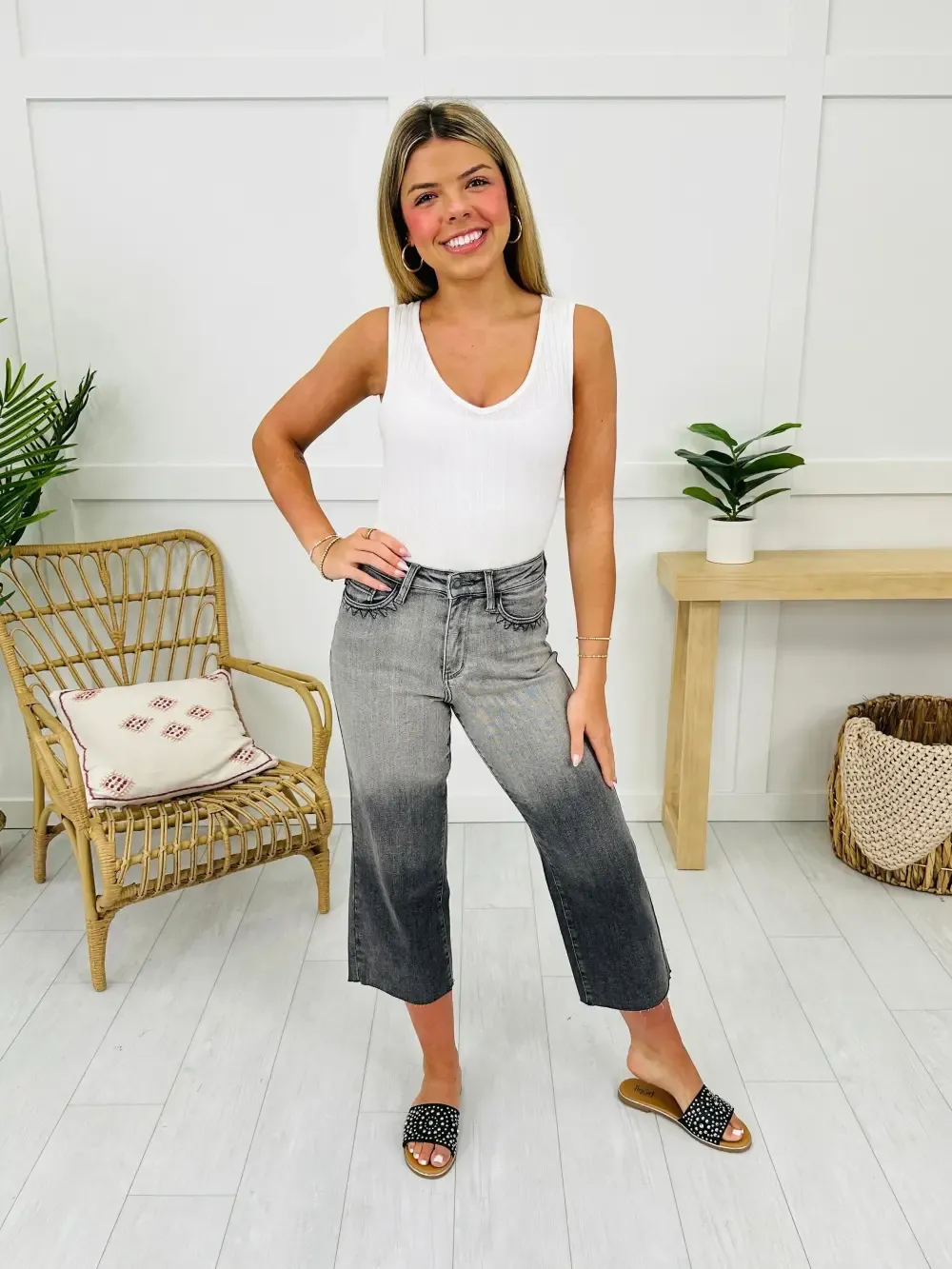 Judy Blue Pocketful of Charm Cropped Wide Leg Jeans