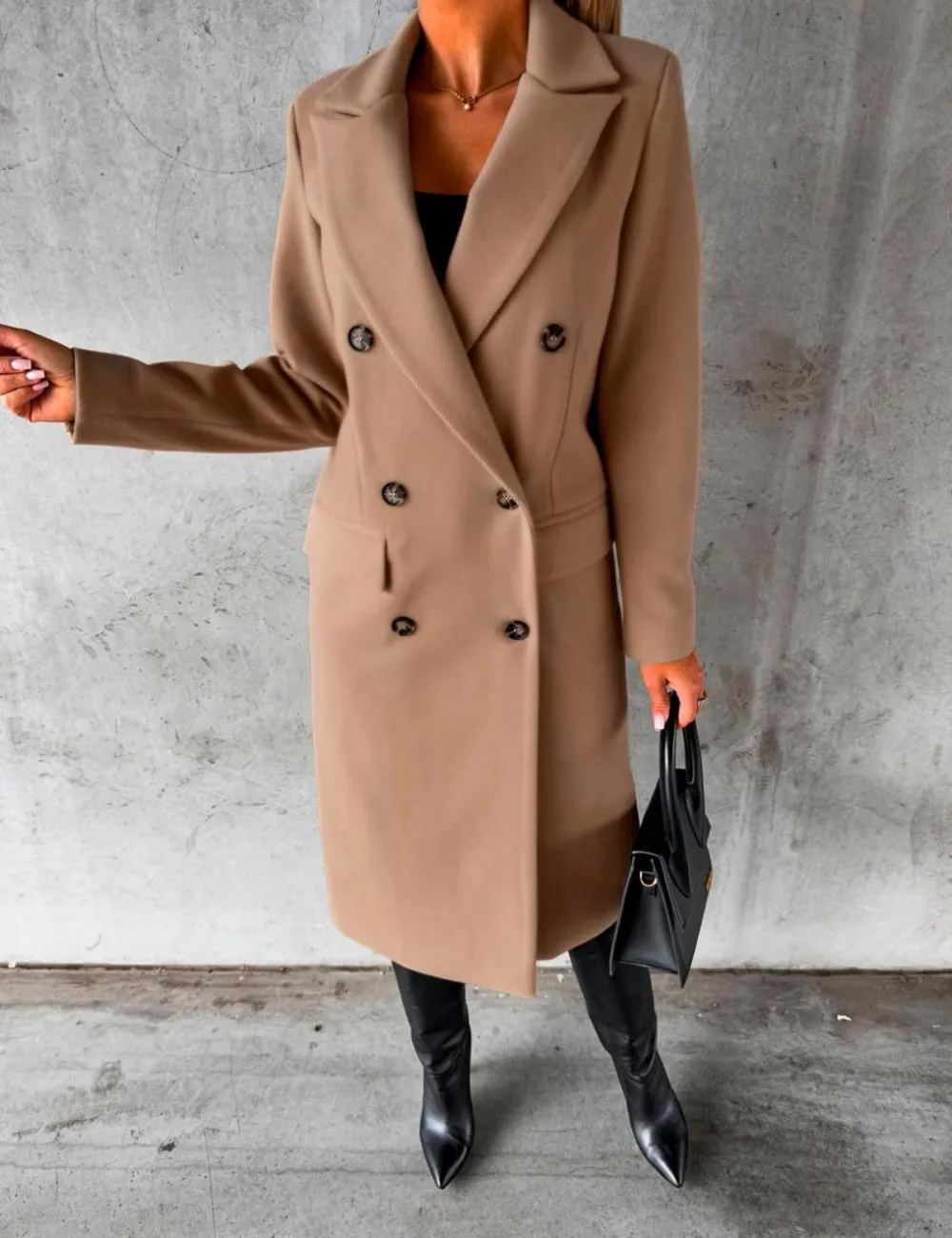 Womens Long Wool Coat Double Breasted Trench Coat Fall Winter Clothes