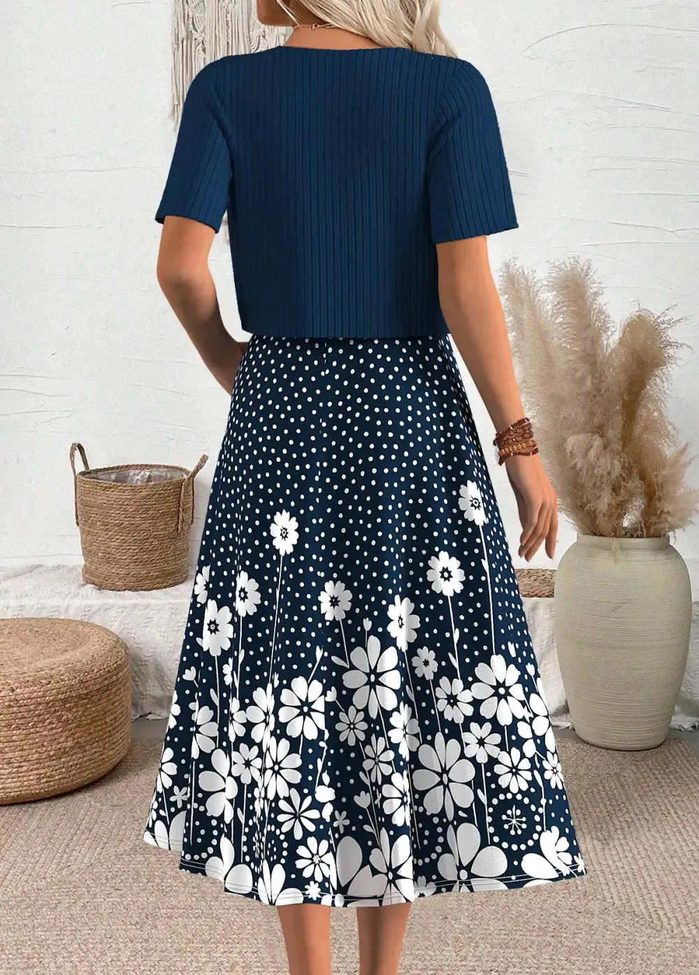 Navy Polka Dot Short Sleeve Dress and Cardigan