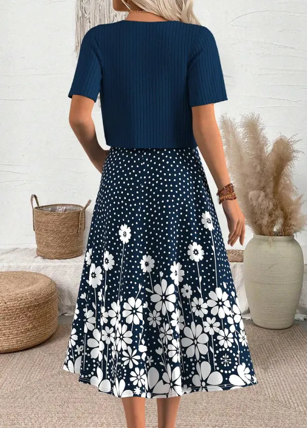 Navy Polka Dot Short Sleeve Dress and Cardigan