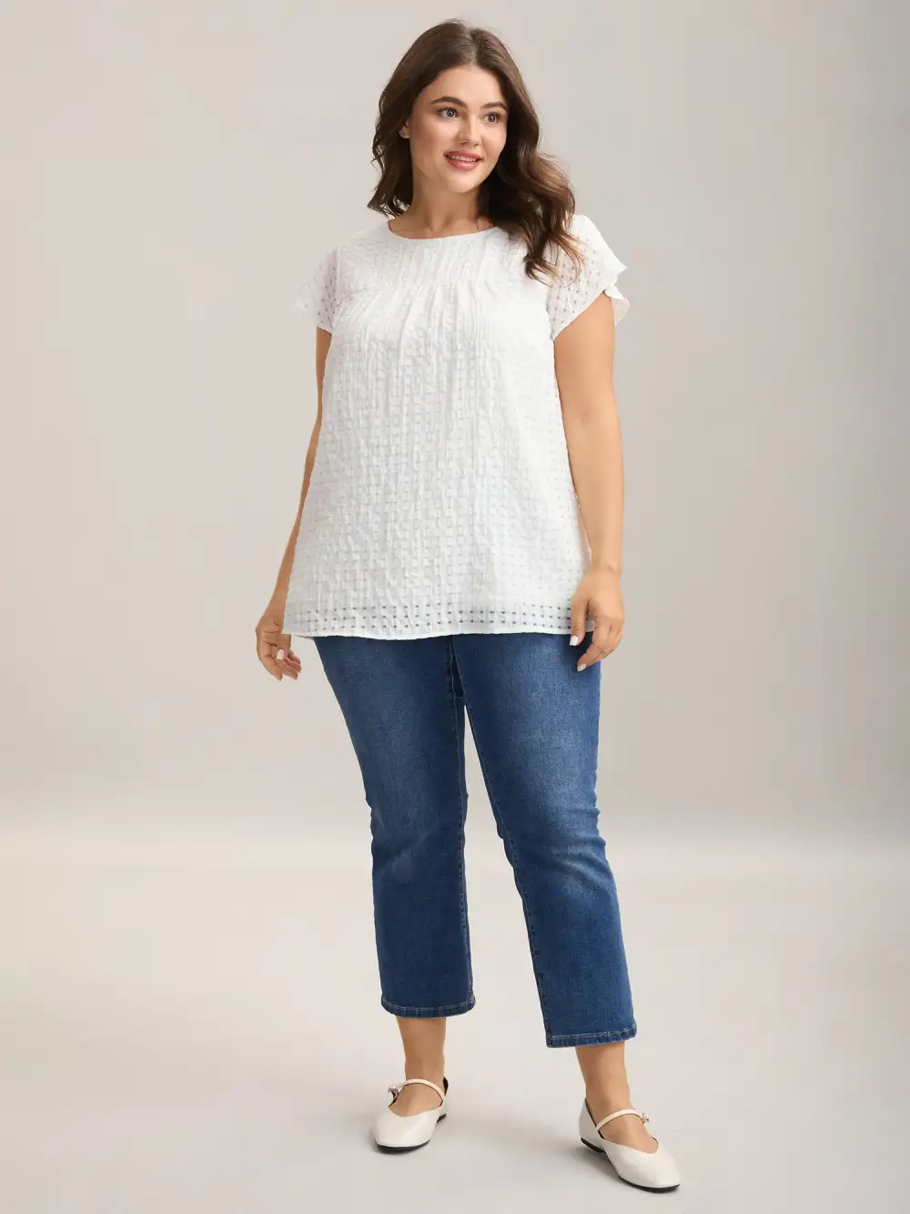 Textured Sheer Lined Flutter Sleeve Blouse