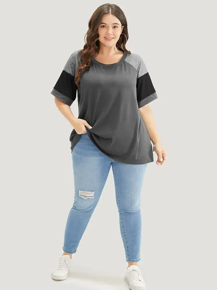 Colorblock Contrast Crew Neck Raglan Sleeve T-shirt