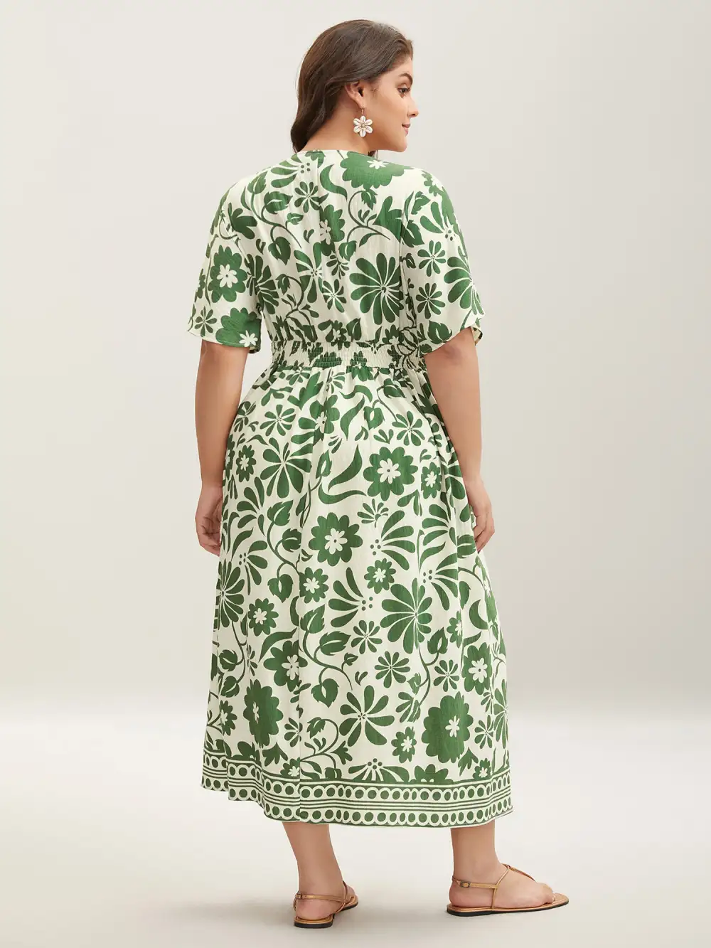 Large Floral Print Pockets Midi Dress