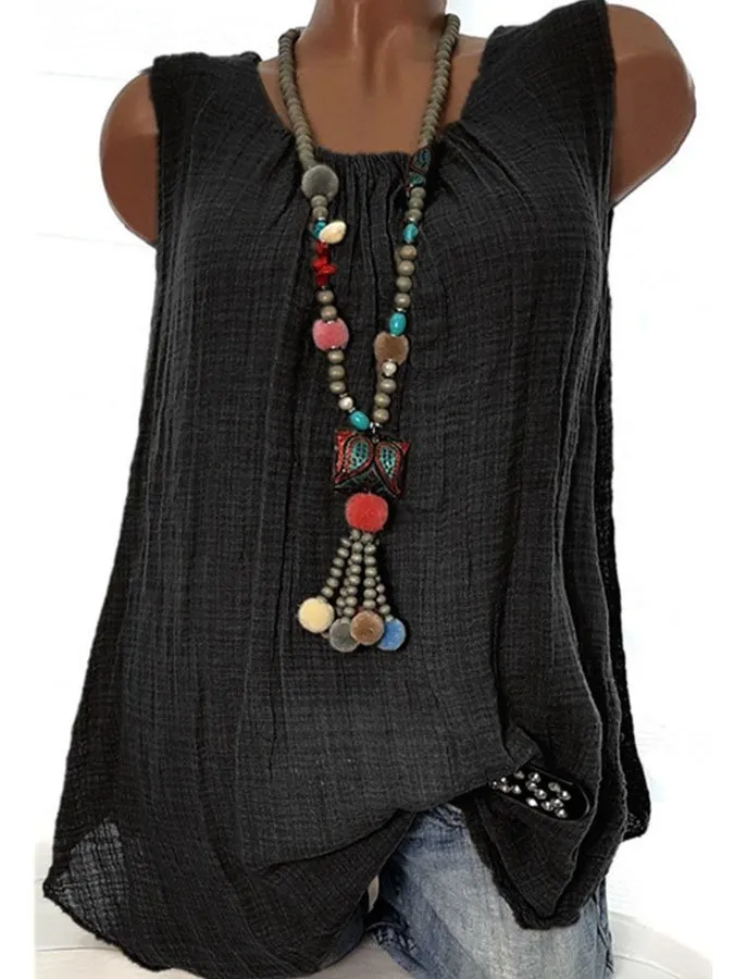 Casual Crew Neck Solid Color Sleeveless Tank Top