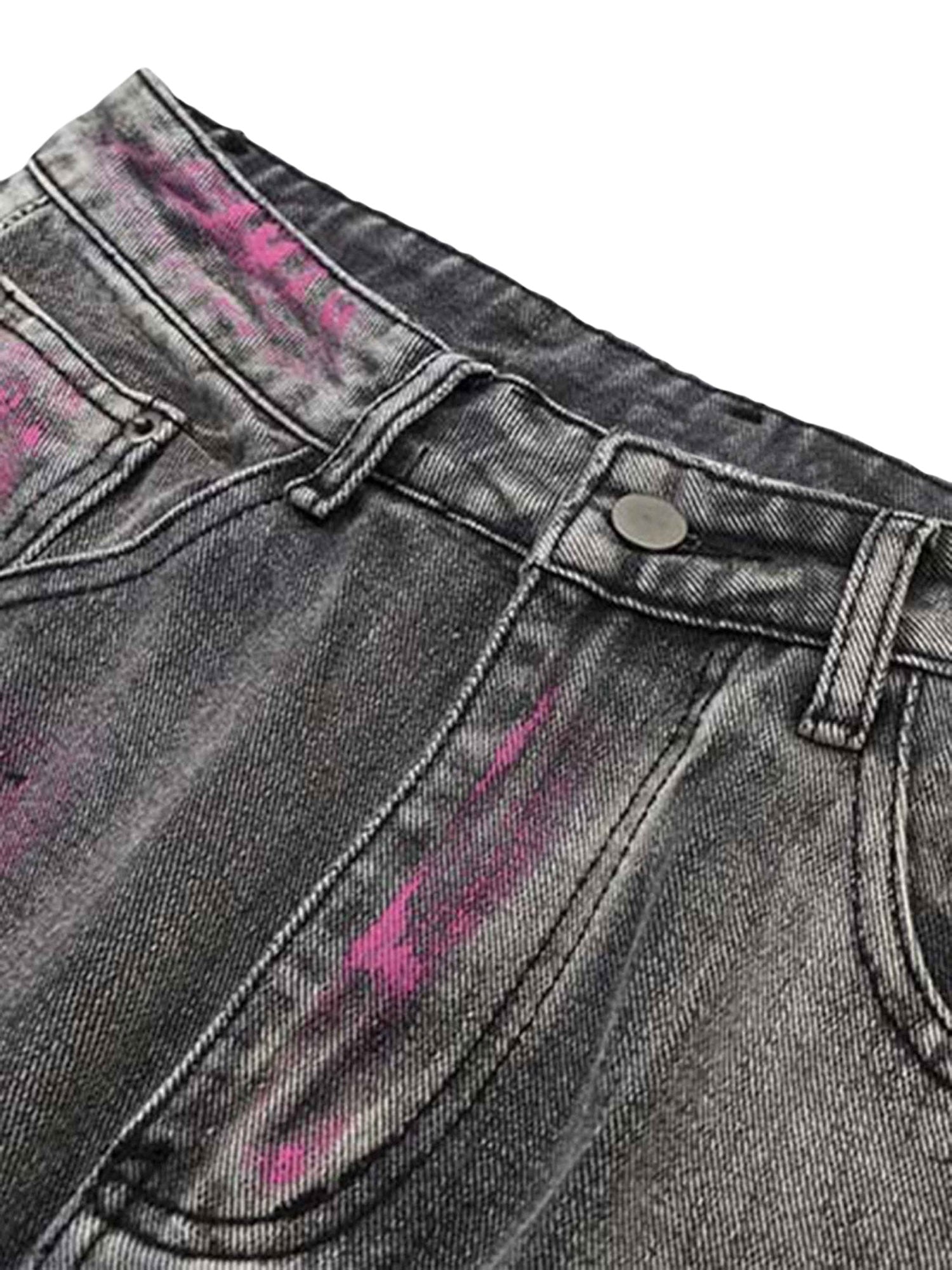 Graffiti Distressed Washed Baggy Jeans - 1886