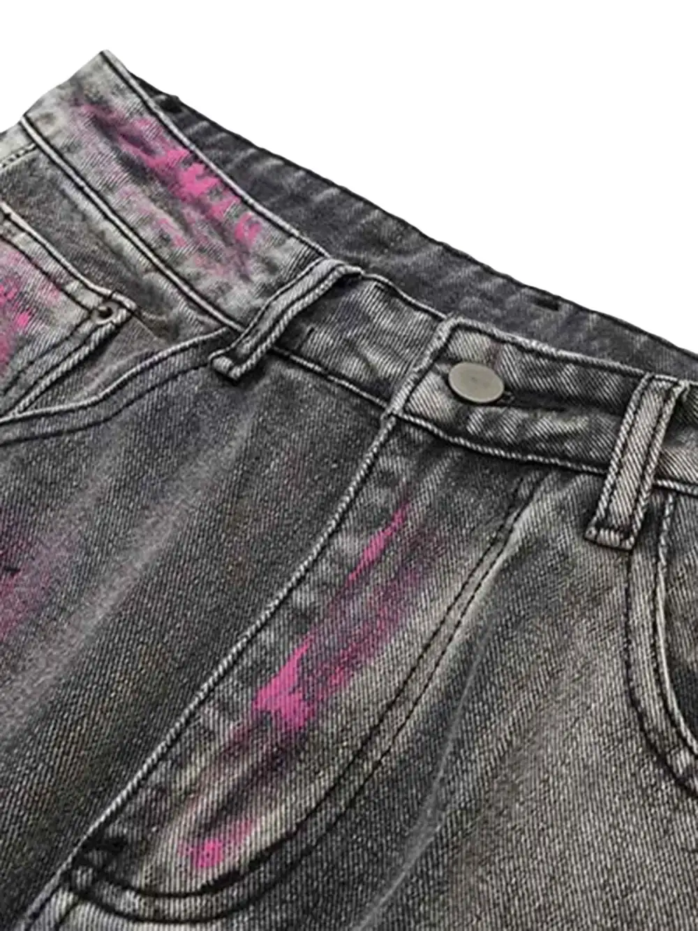 Graffiti Distressed Washed Baggy Jeans - 1886