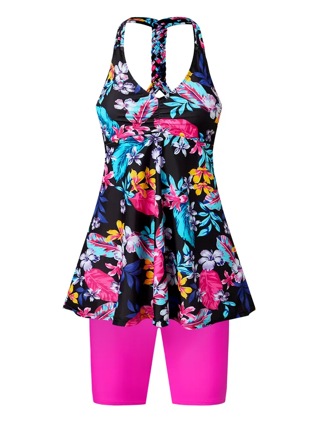 Casual Floral Printing V Neck Tankinis Two-Piece Set