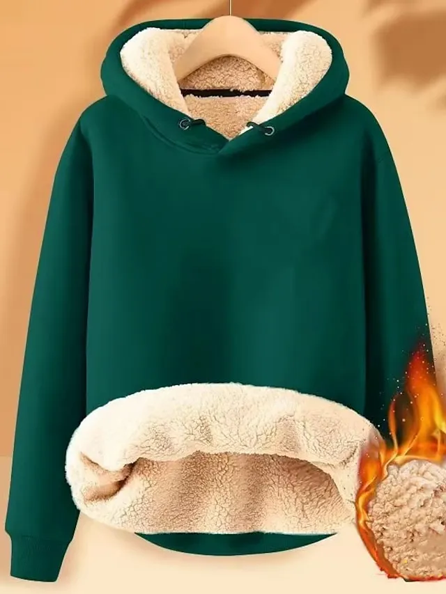 Women's Hoodie Sweatshirt Pullover Fleece Sherpa Fleece Teddy Black Yellow Pink Solid Color Street Casual Hoodie Long Sleeve Top Micro-elastic Fall & Winter