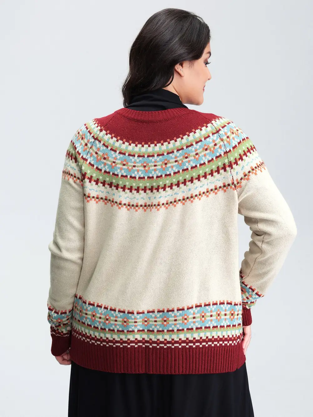 Fair Isle Button-Front Pockets Cardigan