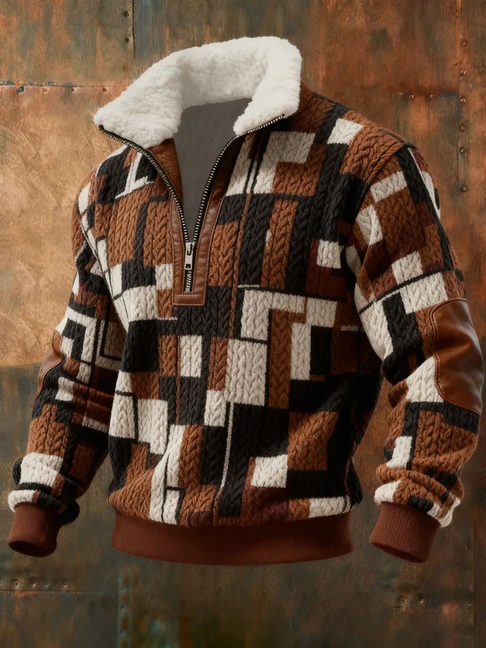 Men's Cable Textured Print Casual Sweatshirt