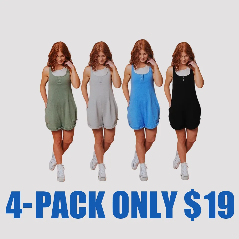 Women's Sleeveless Short Romper – Fern Green Casual Tank Jumpsuit with Pockets