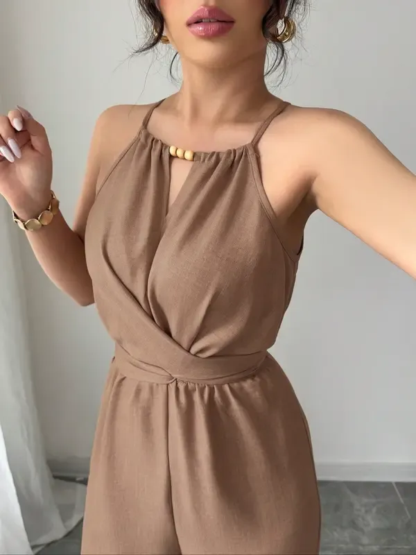 Women's Solid Color Jumpsuit – Elegant & Casual One-Piece for Daily Wear