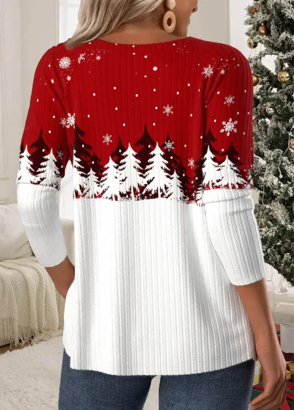 Christmas Wine Red Button Long Sleeve T Shirt