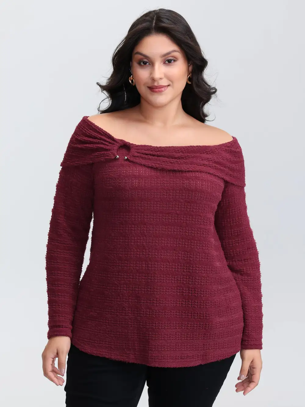 Furry Textured Off-Shoulder Knit Top