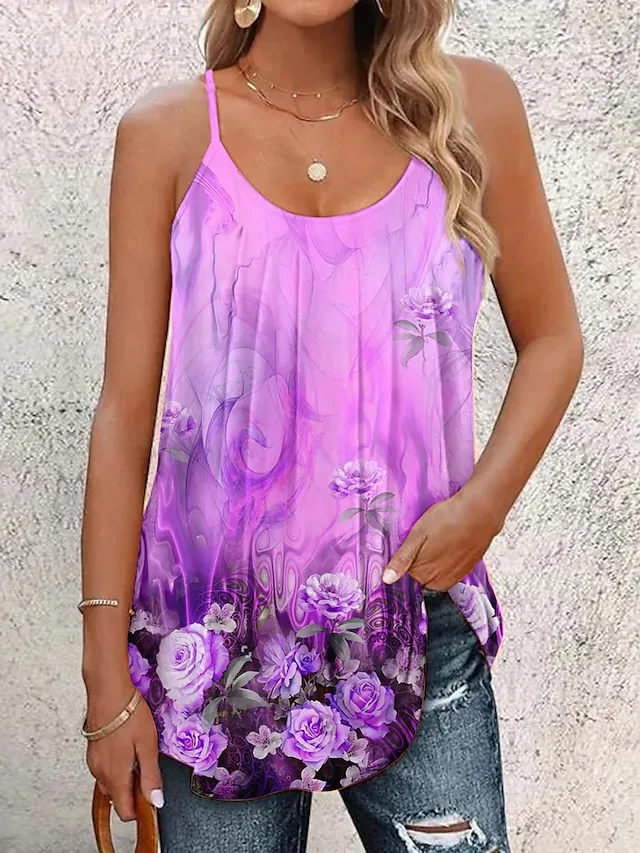 Women's Tank Top Floral Print Casual Holiday Basic Sleeveless U Neck Pink