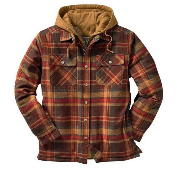 Mens Winter Plaid Thick Casual Hoodie Jacket