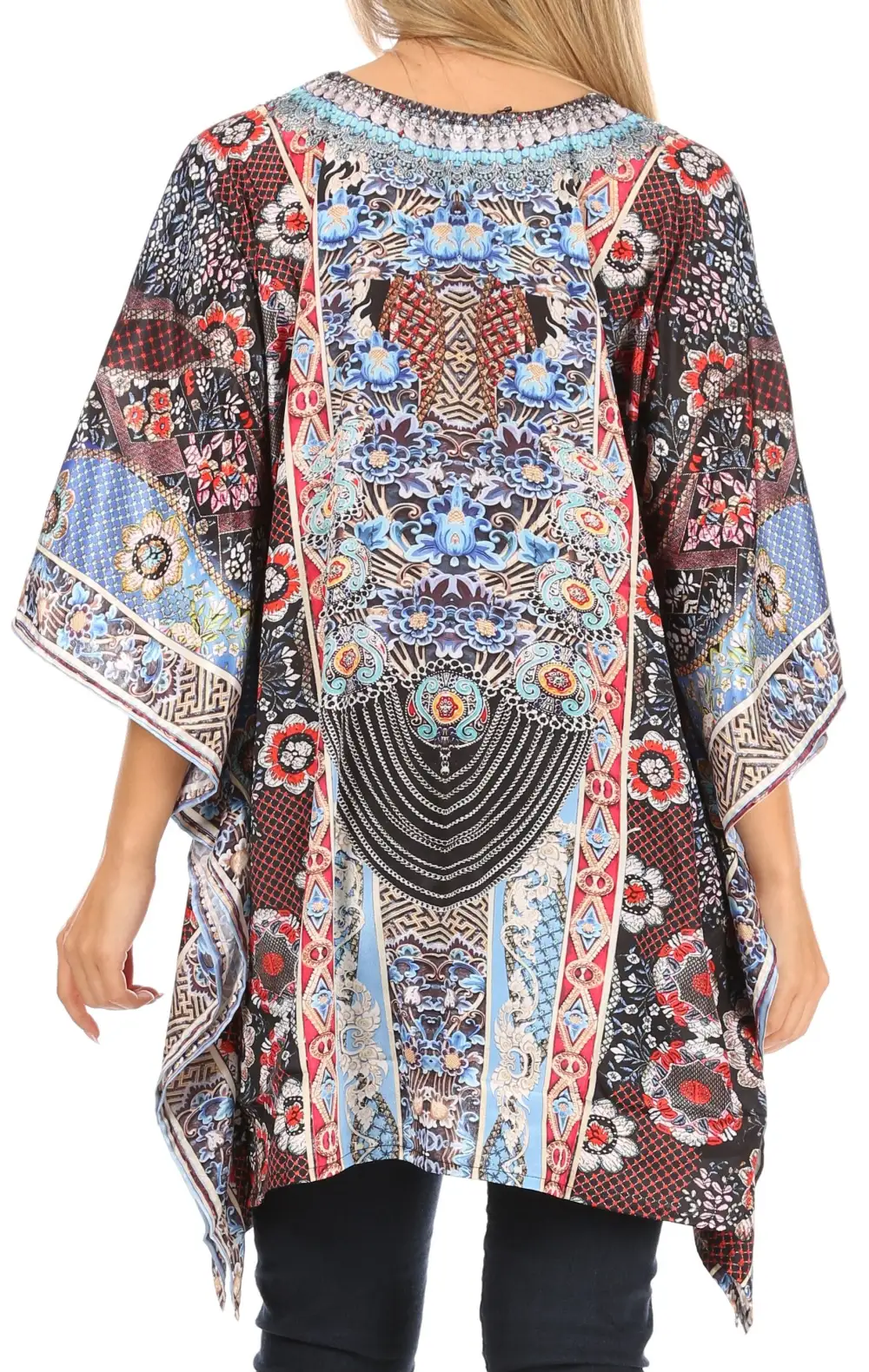 Women's Caftan Poncho Cover up V neck Top Lace up With Rhinestone