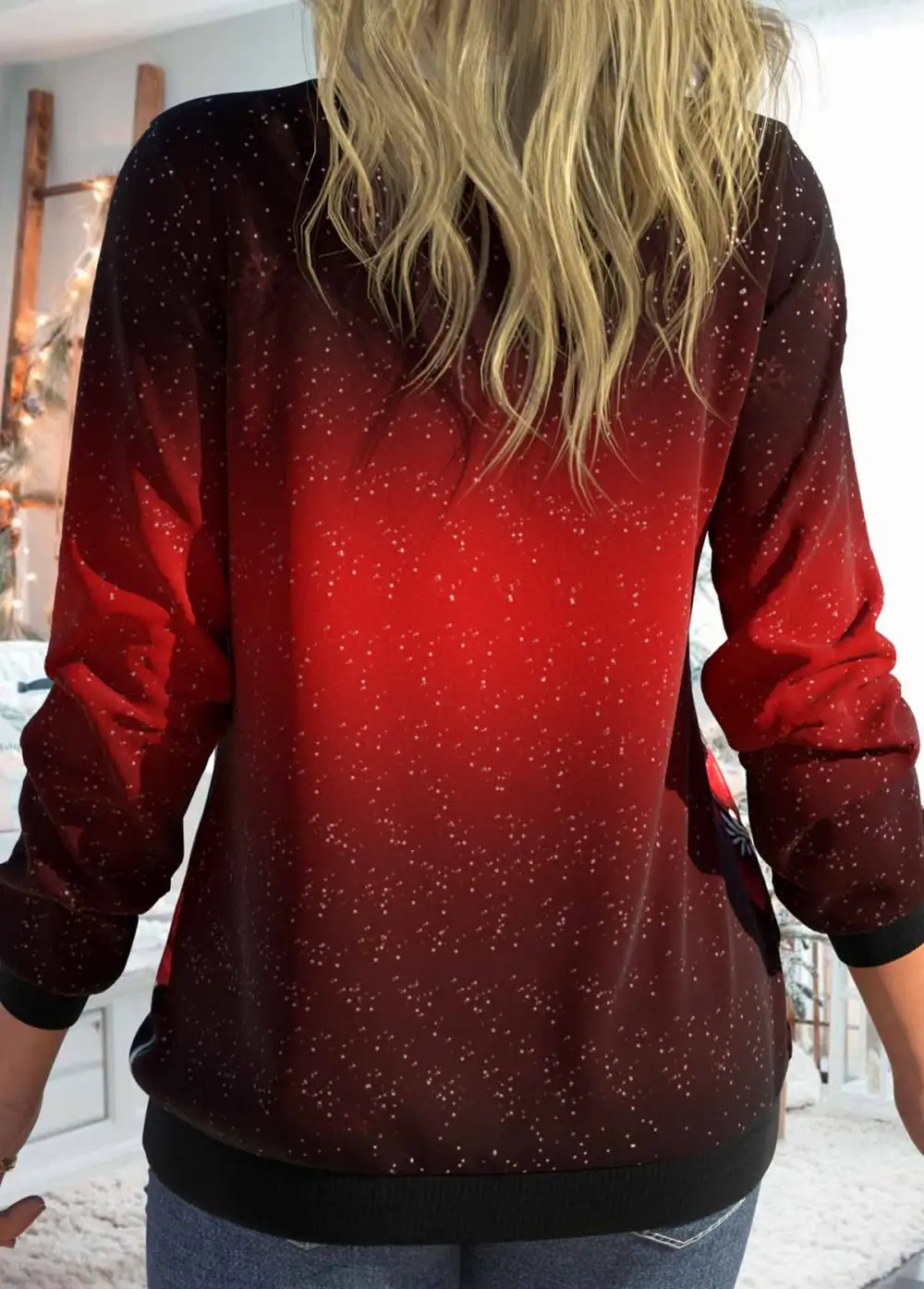Wine Red Fake 2in1 Christmas Tree Print Sweatshirt