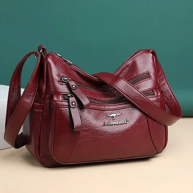 Women's Crossbody Bag Shoulder Bag Hobo Bag PU Leather Outdoor Daily Holiday Zipper Large Capacity Waterproof Lightweight Solid Color 1077 brown 1077 purple 1077 red