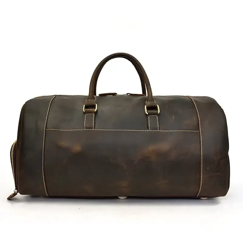 Retro Crazy Horse Leather Travel Bag with Separate Shoe Compartment