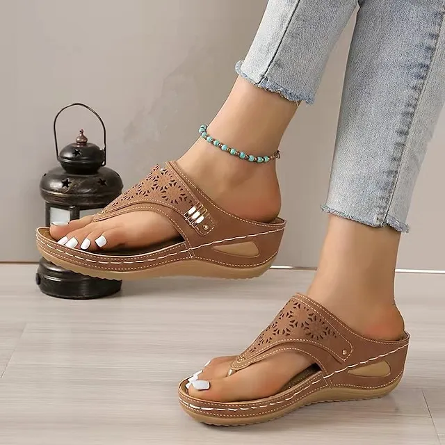 Women's Sandals Slippers Boho Bohemia Beach Wedge Heels Faux Leather Loafer