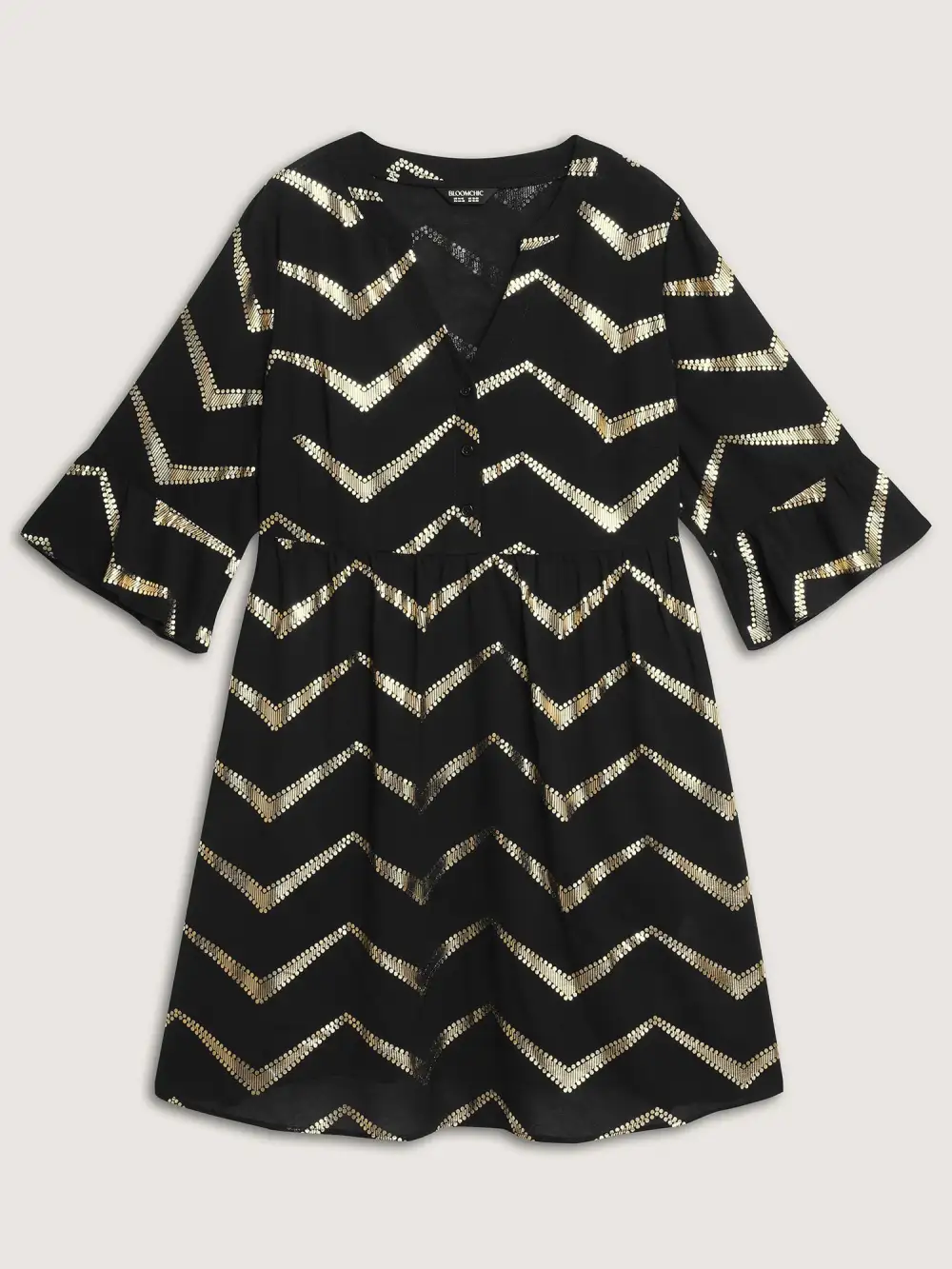 Gold Stamping Wavy Knee-Length Dress