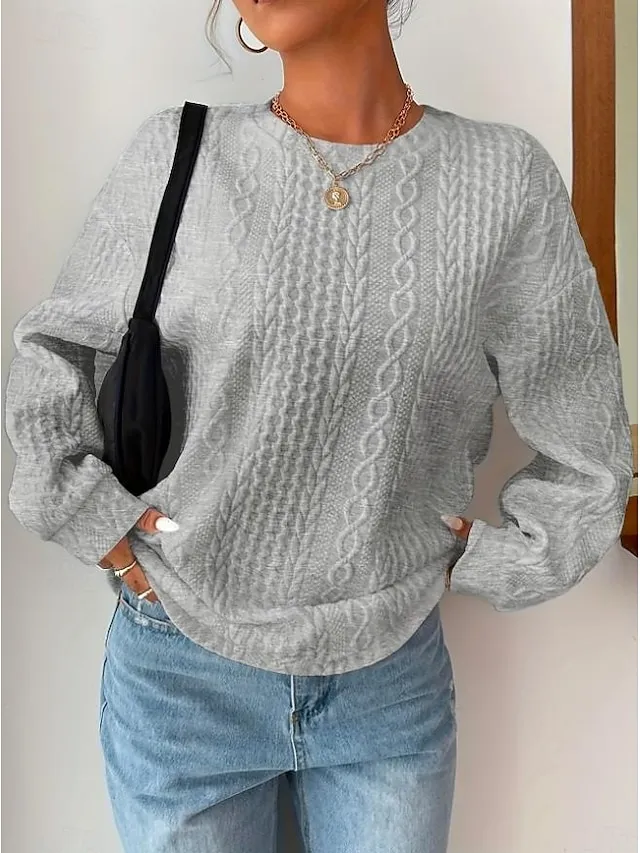 Women's Sweatshirt Plain Work Zipper Black White Pink Elegant Modern Loose Fit Crew Neck Long Sleeve Micro-elastic Spring Fall