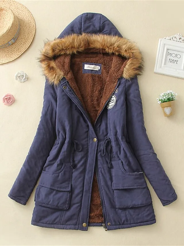 Women's Winter Coat Fleece Lined Parka Thermal Warm Windproof Puffer Jacket with Pocket Hooded Heated Jacket Fall Outerwear Drawstring Outdoor Street Fashion Casual Outerwear